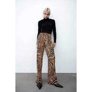 Zara Black and Brown Zebra Print Flare Pants